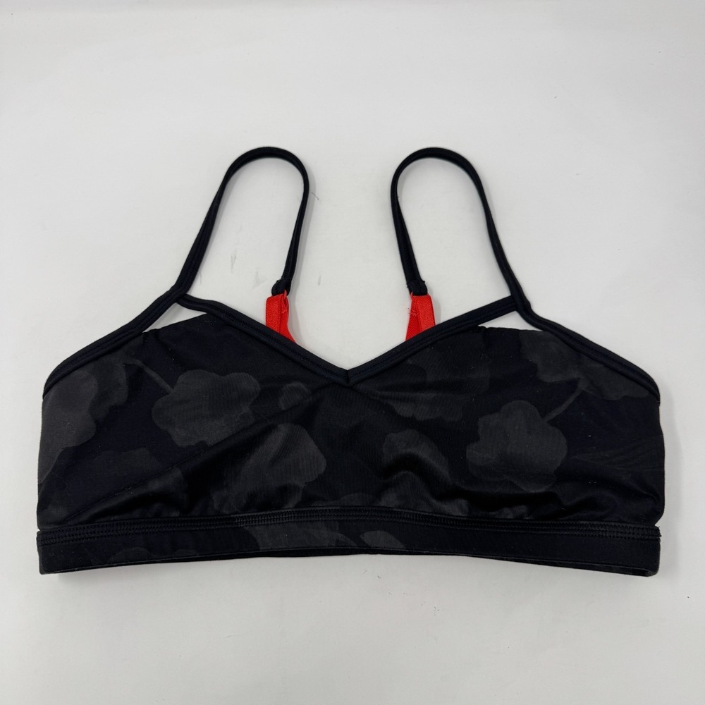 Lululemon Athletica Rare Seek the Heat Cage Sports Bra Inky Floral Soot Red Sz 6